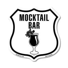 Mocktail Bar 12 inch X 12 inch Shield Shaped Commercial Grade Plastic Sign Weather Resistant Made in the USA