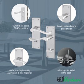 EAI Satin Victorian Scroll Bathroom Door Handles | 1 Pair of Satin Chrome Internal Lever Handles on Backplate