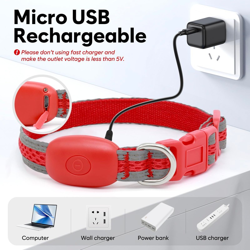 Flashseen LED Cat Collar,Light Up Dog Collar Rechargeable, Dog Lights