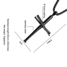 AB Max Black Chain Cross Necklace for Men Women - Stainless Steel Baseball Bats Design with Chain 24 Inches