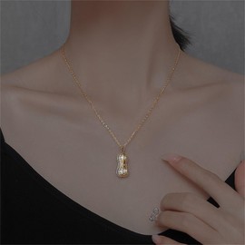 Peanut Pearl Pendant Necklace Gold Silver Plated Funny Charm Texture Two Peas Food Sparkly Rhinestone Cubic Zirconia Chain Necklace for Women Men Wedding Birthday Valentine's Day Fashion Jewelry