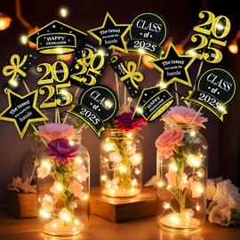 30 Pcs Graduation Party Centerpieces Decorations for Tables Class of 2025 Glitter Black and Gold Graduation Table Centerpieces Sticks College High School Congrats Grad Party Supplies