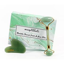 Kit de Rodillo de Jade y Gua Sha, Masajeador Facial y Corporal Jade Roller (VERDE)