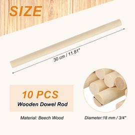 PATIKIL 3/4 x 12 Inch Wooden Dowel Rod, 10 Pcs Wood Dowels Unfinished Round Wood Sticks Hardwood Sticks for Craft DIY Projects Home Decor, Natural Color