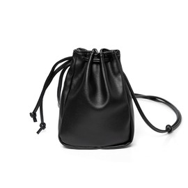 NICE SELECTION Mini Shoulder Bag, Drawstring Type, Women's, Mini Bag, Drawstring Shoulder Bag, Smartphone Pouch, Stylish Crossbody Shoulder Bag, 2 Way, Small, Lightweight, PU Leather, Black