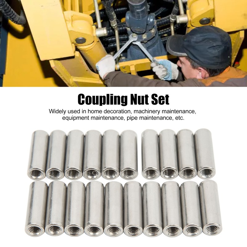 20Pcs M6 Female Thread Coupling Nut Practical Rustproof Stainless Steel