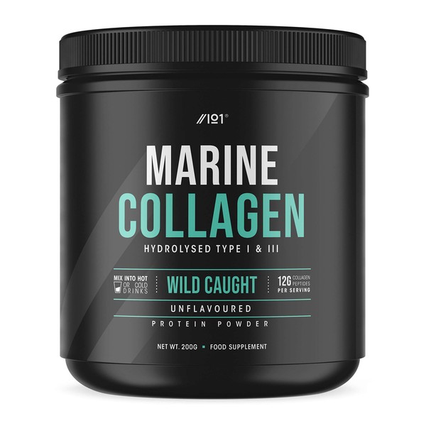 Marine Collagen Powder Supplement - Wild-Caught Canadian Marine Collagen - Unflavoured - Types 1 & 3 Collagen Peptides - Hydrolysed Deep Ocean Canadian Source. Non GMO, Gluten Free, Halal. 200g