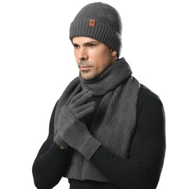 MAZELIKEHOOD Hat Scarf Gloves Set for Men 3Pcs Warm Knitted Beanie Hat Gloves Winter Scarf Neck Warmer 3 in 1 Cold Weather Set