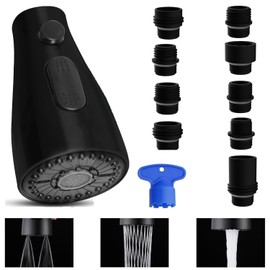 Kitchen Faucet Sprayer Head Replacement - Pull Down Faucet Spray Head with 9 Adapters, for Moen, Delta- American Standard - 3 Functions Spray Head Spiral (Black)