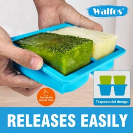 Walfos Silicone Freezer Tray with Lid - 1.5Cup Silicone Food Freezer Tray - Soup, Sauce, leftovers, Homemade Meal Prep Freezing Kitchen Storage Containers - 4pcs-blue