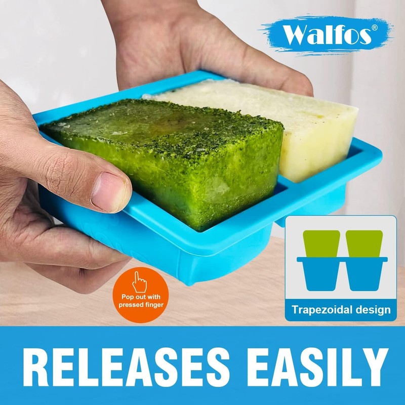 Walfos Silicone Freezer Tray with Lid - 1.5Cup Silicone Food