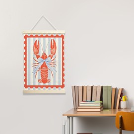 NQDWX Coastal Lobster Hanging Flag with Bow & Stripe - Nautical Wall Decor for Beach House, 12x17 Inch Rustic Maritime Banner, Vintage Stamp Design, Preppy Seaside Gift for College. (143)