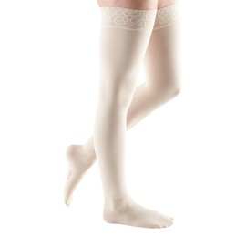 mediven comfort for women, 20-30 mmHg, Thigh w/ Lace Top-Band, Closed Toe - Wheat, VII, Standard