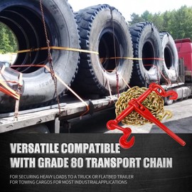 2 Pack 13000LBS Ratchet Chain Load Binders, 1/2 to 5/8" Load Binder with 2 Grab Hooks, Chain Binder Breaking Strength up to 46000LBS, Ratchet Binder for Truck, Tie Down, Hauling, Towing