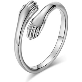 7mohugme Hug Ring 925 Sterling Silver Rings for Women Girls Silver Hugging Hands Open Ring Jewelry Hug Hands Statement Rings Wedding Bands, Metal
