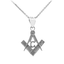 925 Sterling Silver Freemason Small Masonic Compass And Square Pendant Necklace, 16"