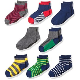Stride Rite Little Boys' 8-Pack Quarter, Rugby Stripe-Assorted Colors, Sock: 6-7.5 / Shoes: 7-10
