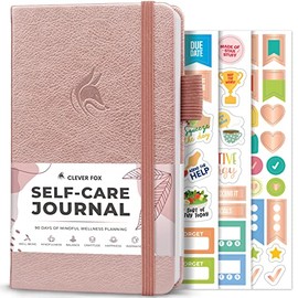Clever Fox Diario de Cuidado Personal de Bolsillo – Cuaderno de Reflexión Diaria – Planificador de Salud Mental y Desarrollo Personal, Registro de Meditación y Estado de Ánimo (Oro Rosa)