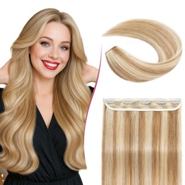 SEGOHAIR Clip In Hair Extensions for women One Piece 5 Clips Real Human Remy Hair Extension Long Straight Hairpieces for women 20 Inches #12P613 Golden Brown mixed Bleach Blonde