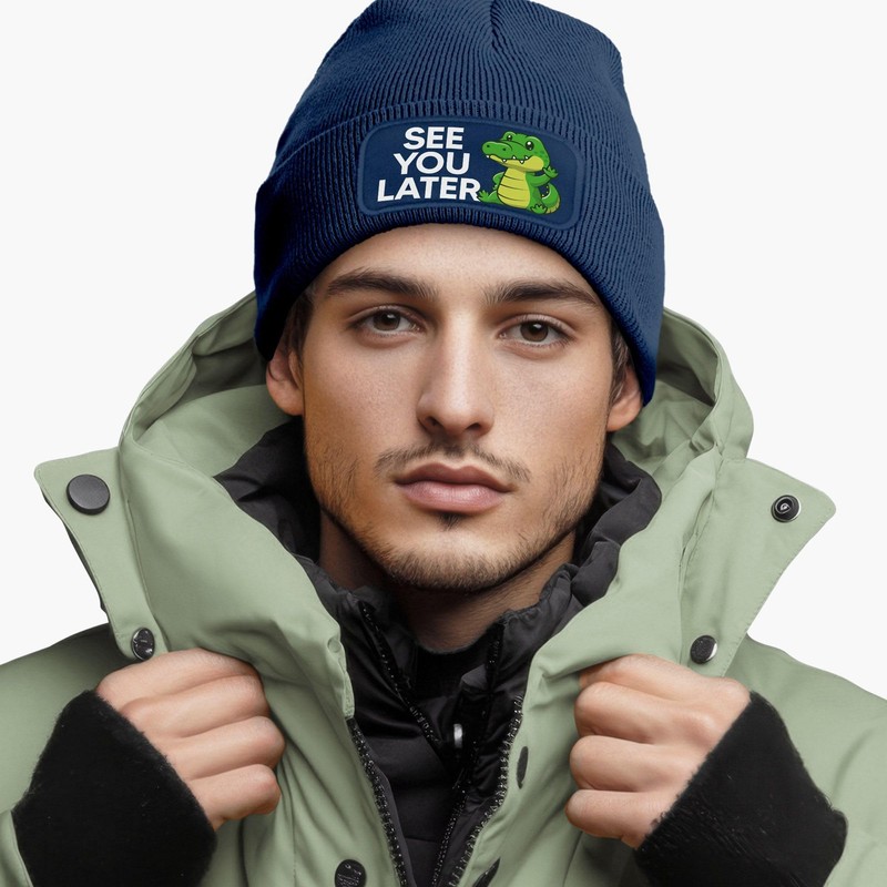MoonWorks® Men's Beanie with Patch Knitted Hat Saying See You