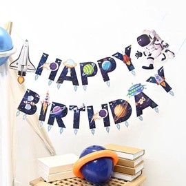 QYCX Outer Space Banner Outer Space Party Decorations Outer Space Birthday Banner Happy Birthday Banner Galaxy Party Sign Outer Space Decorations Boy Girl Astronaut Party Supplies Baby Shower