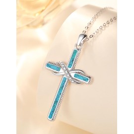 PRAYMOS Infinity Turquoise Cross Religious Pendant Necklace Sterling Silver Cross Gifts for Mother Mom Women Jewelry