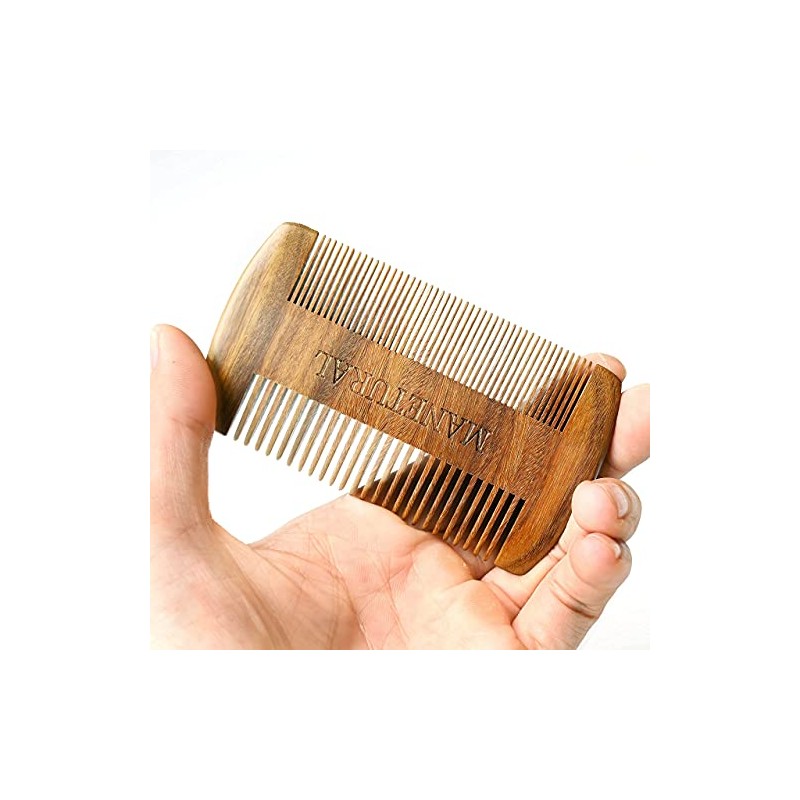 Peine Madera Barba Estuche Dientes Finos Doble Acción Kit Cuidado