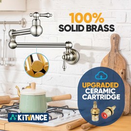 Pot Filler Faucet Brushed Nickel, Wall Mount Stove Faucet, Kitchen Sink Pot Filler Faucet, Commercial Brass Pot Filler Faucet, Folding Kitchen Pot Filler Faucet with Double Joint Swing Arms