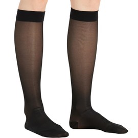 Sheer Compression Stockings for Women - Knee High 15-20 mmHg Support Hose Compression Socks for Improving Circulation, Leg Fatigue and Swelling, Black, Large