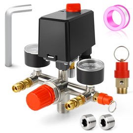 MEANLIN MEASURE Air Compressor Pressure Switch Control Valve 120-150 PSI 110V-240V 1-way Replacement Parts With 0-180 Pressure gauge and Manifold Regulator