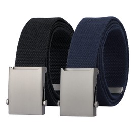JASGOOD 2 Pack Canvas Web Belt Adjustable Cloth Fabric Military Belt with Metal Buckle,Black+Blue