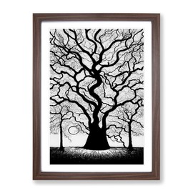 Monochrome Tree Art No.2 Framed Print for Living Room Bedroom Home Office Décor, Wall Art Picture Ready to Hang, Walnut A4 Frame (34 x 25 cm)