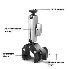 Action Camera Mount Motorcycle Bicycle Mount Camera Mount Clamp with 360° Ball Head Arm Magic Arm with Super Clamp Clamp Tripod for GoPro Hero, Insta360 X3, Monitor, Microphone, Flash Light