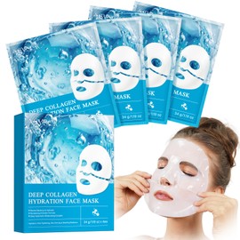 Collagen Face Mask, Deep Collagen Hydration Face Mask, Collagen Mask, Hydrating Overnight Hydrogel Mask, Pore Minimizing, Moisturize, Firm & Enhance Skin Vitality (34g x 4ea)