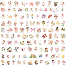 107 Pcs Fairy Stickers Woodland Fairy Birthday Decorations Fairy First Birthday Party Favors Decorations Garden Fairy Party Gift Supplies for Laptop, Guitar, Motorcycle, Water Bottles