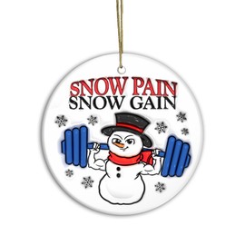 Exercise & Fitness Ornaments 2024 | Snow Pain Snow Gain, Snowman 3D Weight Lifting Christmas Ornament, Gym Weights Exercise Sport, Gym Ornament (Snowman)