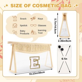 Bolsa de maquillaje con inicial personalizada, bolsa de maquillaje transparente con pajilla, pequeña y bonita bolsa de chenilla con cierre, bolsa de aseo de viaje de PVC impermeable, bolsa de