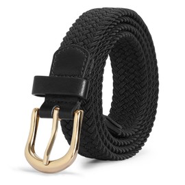 JASGOOD Women Braided Woven Elastic Belt, 1" Narrow Width Woven Fabric Stretch Belt for Jeans