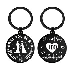 ENGZHI Will You Be My Maid of Honor Gifts - Bridesmaid Proposal Gifts for Unmarried Women Friend Bestie, Metal Engraved Keychain