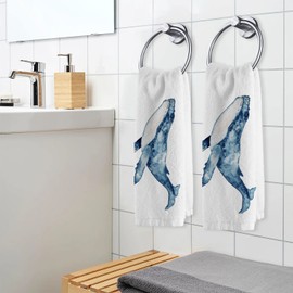 ALAZA Blue Ocean Whale Bathroom Hand Towels Set of 2 Soft 100 Percent Cotton Towel Luxury Decorative Bath Towels Highly Absorbent Face Towel 16" X 30"