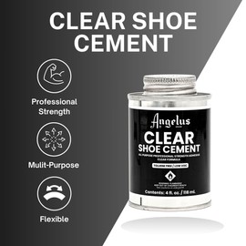 Angelus Clear Shoe Cement - 4 oz Professional-Strength Glue Quick Drying Contact Adhesive for Leather, Vinyl & Fabric - Dries Clear, No Stains, Waterproof Shoe & Sneaker Rubber Cement Glue with Brush