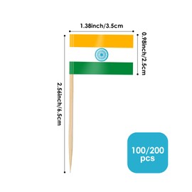 AhfuLife Pack of 100/200 Cocktail Stick Flags, Toothpick Flag for Sandwich Food Cupcake Toppers Cocktail Fruit Tableware Party Supplies Pub Decor (100 Pieces, India Toothpick Flag)