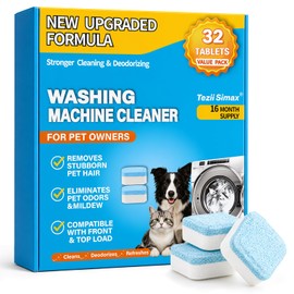 32 Pack Washing Machine Cleaner for Pet Owners, Natural Enzymes Lift Embedded Pet Hair & Muted Tub Odor, Gentle Descaler Fit Every Laundry Machine