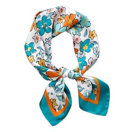 GIMIRO Women's 70 x 70 cm Scarf Simulated Silk Flowers Scarf Tie Houndstooth Bandana, C04 Floral Green/Orange