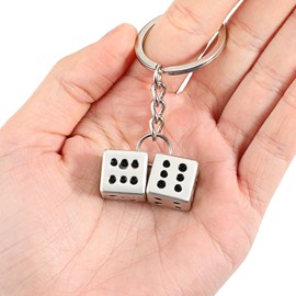 HJZHII Dice Keychain, Lucky Silver Metal Dice Keychain with Black Dots Retro Dice Keychain Accessories Cool Key Chains Stylish Charm for Men Women Keys Bags Jewelry Gift