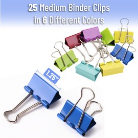 Mr. Pen- Binder Clips, 1.25 inch, 25 Pack, Colored Colored Binder Paper Clips Medium Size, Paper Clamps for Office Supplies, Home, School, Business, Document Organizing
