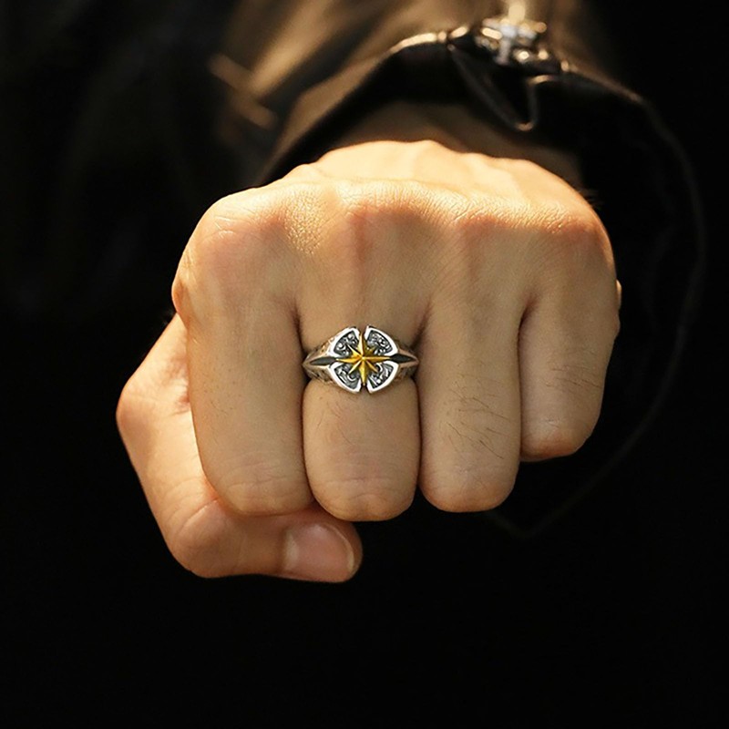 Grmpt North Star Ring for Men Silver Plated North Star