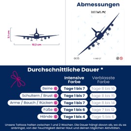 Tattwo.me Temporary Tattoos for Adults and Kids 2 Weeks Waterproof - Aeroplane - Vegetable Ink - EU Cosmetic Certificate - (M0127)