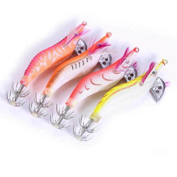 4 pieces shrimp lures, luminous artificial shrimp shape, squid jig