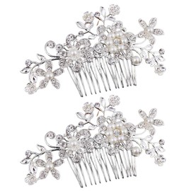 Rhinestone Bridal Side Comb, 2 Pieces Bridal Wedding Hair Comb, Silver Bridal Wedding Hair Comb, Shiny Crystal Hair Accessories, for Women and Girls (Silver)
